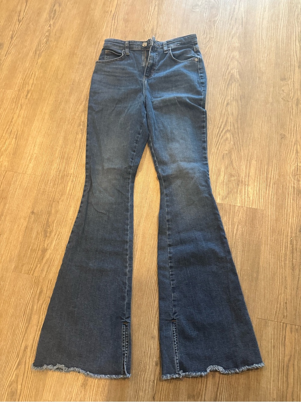 Lee Dark Blue Flare Jeans with Raw Hem